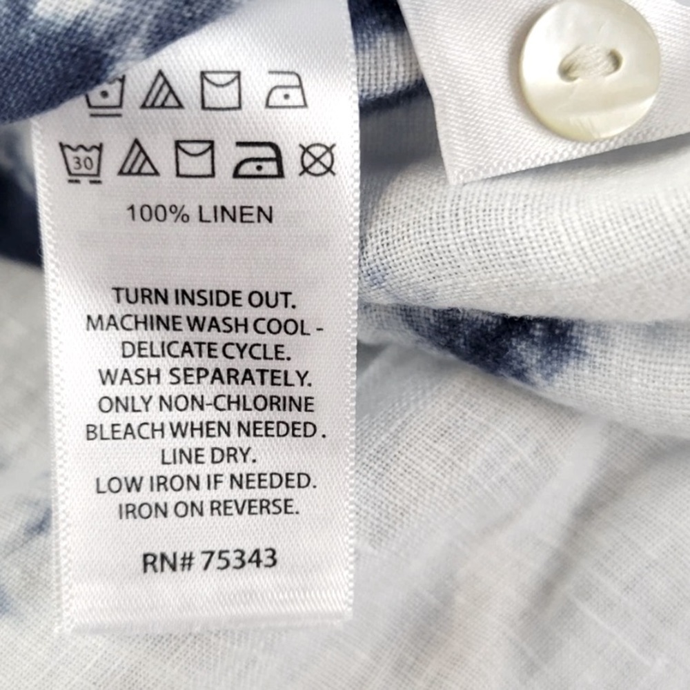 Rachel Zoe Blue White Tie-Dye Linen Button Front Collared Peplum Cropped Top - Picture 15 of 16
